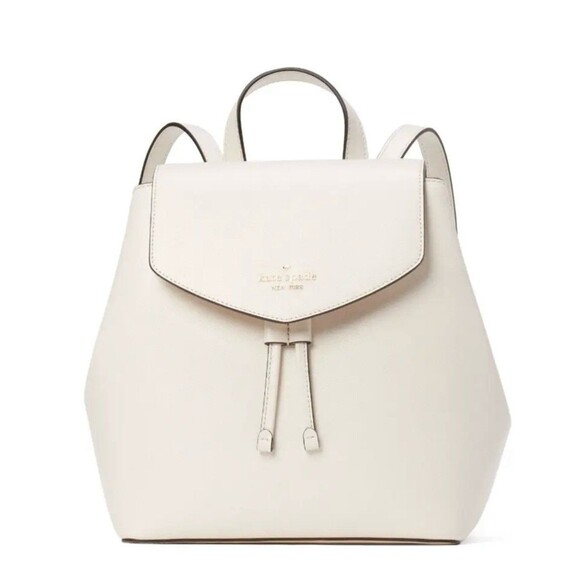 New Kate Spade Lizzie Saffiano Leather Medium Flap Backpack Parchment - Picture 1 of 4
